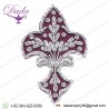4 Hand-Embroidered Appliques. Fleur De Lis. Burgundy with Silver Bullion 