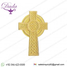 8 Inch Applique. Celtic Cross. Hand Embroidered. Large, Vestment Patch. Gold Bullion 