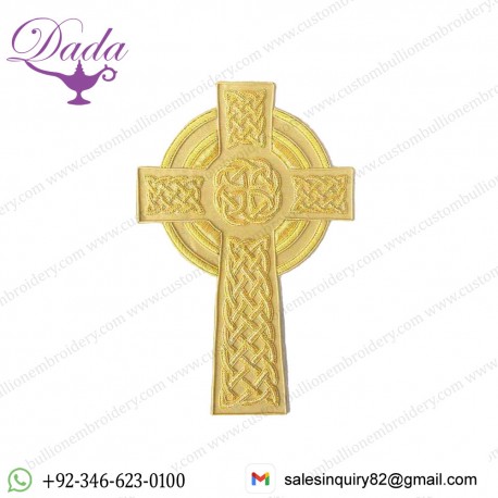 8 Inch Applique. Celtic Cross. Hand Embroidered. Large, Vestment Patch. Gold Bullion 