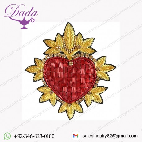 2020 fashion garment hand embroidery bullion patch heart shape embroidered badge