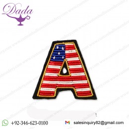 A letter Customized Bullion wire brooch pin hand embroidery brooch badges Bullion wire fashion jacket Indian