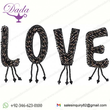 Beaded Letters Love Handmade Crystal Beading Fringe Patches for Clothes Applique