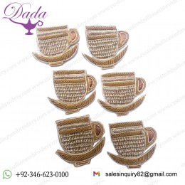 Beautiful Cup-Saucer Applique Patch Beaded Applique Accessories Dress Appliques Handcrafted Applique