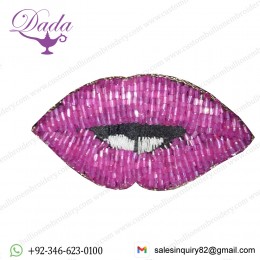 Beautiful Pink Lips Applique Patch Beaded Applique Accessories Dress Appliques Handcrafted Applique