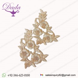 Boutique Golden Flower Dabka Work Embroidery Stitching Patches fancy badge