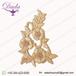 Boutique Golden Flower Dabka Work Embroidery Stitching Patches