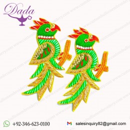 Boutique Green and Golden Parrot Dabka Work Embroidery Stitching Patches