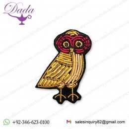 Bullion Hand embroidered Greek owl brooches  Fashion Bullion embroidered Flower brooches