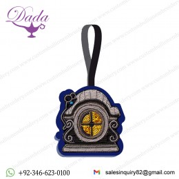 Bull's eye window brooch Supplier Custom Hand Embroidery India Bullion Silk Patch Metallic Wire Clothing Horse Badge