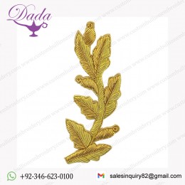 Cheap Custom Army School Blazer Bullion Wire Patches Hand Embroidery Leaf Shape Badge