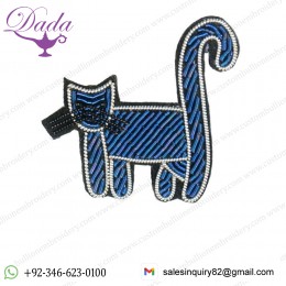 China Bullion Wire Hand Embroidery Cat brooch