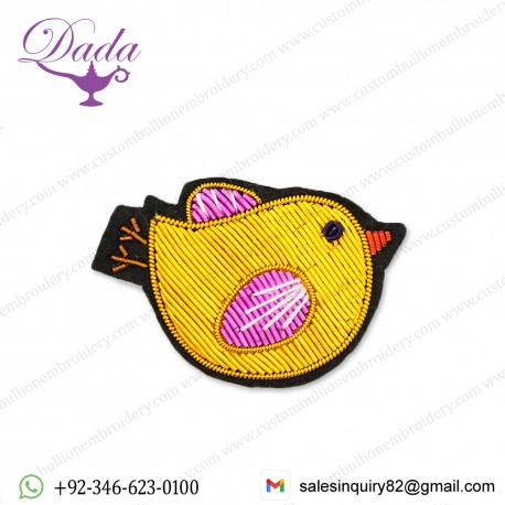 China Bullion Wire Hand Embroidery Sparrow brooch