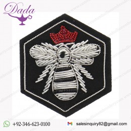 China Crown Bee Hand Embroidered Bullion Wire Badge
