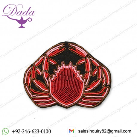 China Heart Hand Embroidery Appliques Brooch Bullion Wire Handcrafted Jacket Pocket