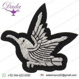 China Sew-On Metal Wire Patches India Bullion Wire Bird Pin Badge silver