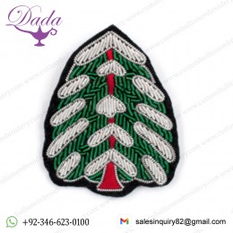CHRISTMAS TREE brooch Supplier Custom Hand Embroidery India Bullion Silk Patch Metallic Wire
