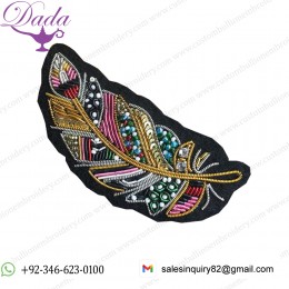 Colorful Feather Indian Silk Emboridered Patch Brooch Beaded Applique Patches Vintage Badge