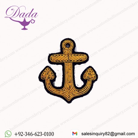 Gold anchor Brooch Handmade embroidered badges bullion wire embroidery brooch