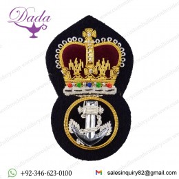 navy gold bullion cap badge, navy cap badge, anchor crown badge