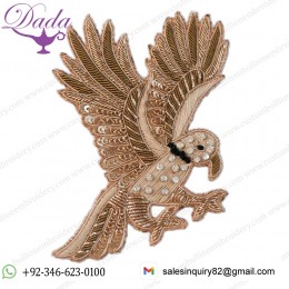 Large Sparkling Gold Flying Bird Sewing Applique Dense Bullions & Sequins. 5”x3 inch