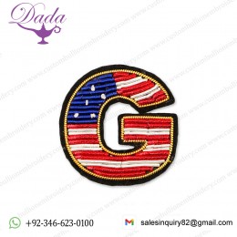 letter G Customized Bullion wire fashion jacket Indian embroidered patches blazer crest goldwork