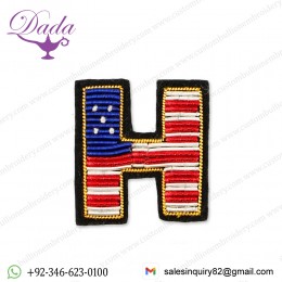 letter H Customized Bullion wire brooch pin hand embroidery China embroidered patches blazer crest