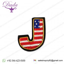letter J brooch badges wire fashion jacket Indian China embroidered patches blazer crest goldwork