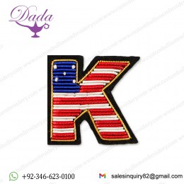 letter K Bullion wire brooch badges Bullion wire fashion jacket Indian China embroidered 