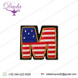 letter M Bullion wire brooch pin hand embroidery brooch badges Bullion wire fashion jacket Indian