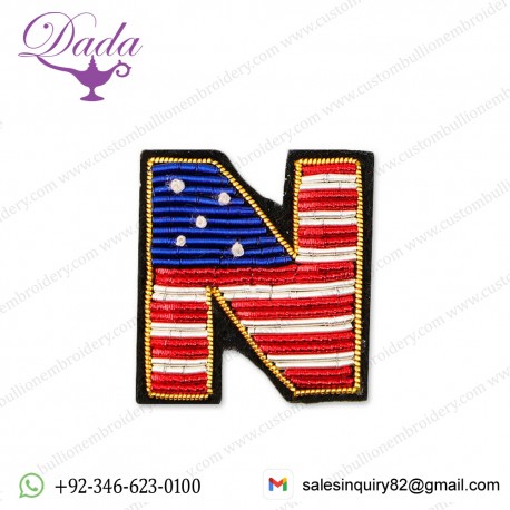 letter N Bullion wire brooch pin hand embroidery brooch badges Bullion wire fashion jacket Indian
