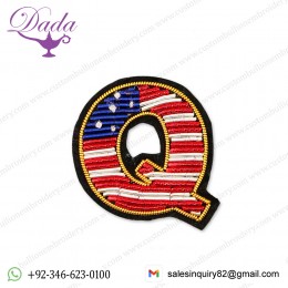letter Q Bullion wire brooch pin hand embroidery brooch badges fashion jacket Indian China