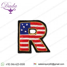letter R Bullion wire brooch pin hand embroidery brooch badges fashion jacket Indian China