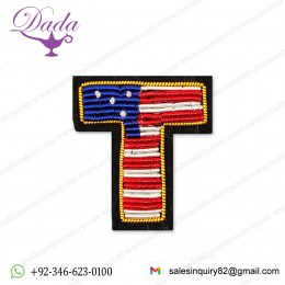 letter T Bullion wire brooch pin hand brooch badges Bullion wire fashion jacket Indian China