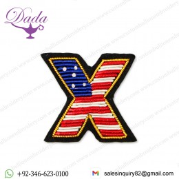 letter X Bullion wire brooch pin hand embroidery brooch badges Bullion wire fashion jacket