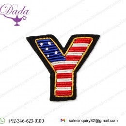 letter Y Bullion wire brooch pin hand embroidery brooch badges Bullion wire fashion jacket Indian