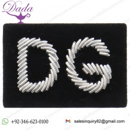 Hand Gold And Sliver Wire Patch Custom Letter Logo Brand Name Embroidered Bullion Wire