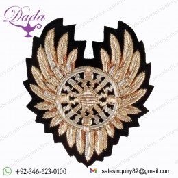 Handmade bullion wire embroidery badge, patch Big Round Wing Design badge