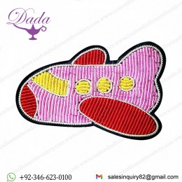 Handmade Embroidery Jewelry Indian Silk Badge Pink Plane Cartoon Brooch