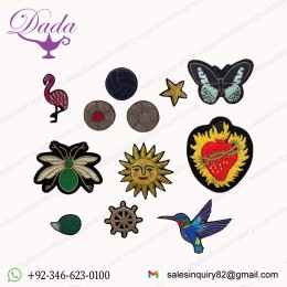 Metal wire hand brooch badges Bullion wire jacket Indian China patches Motif blazer crest goldwork