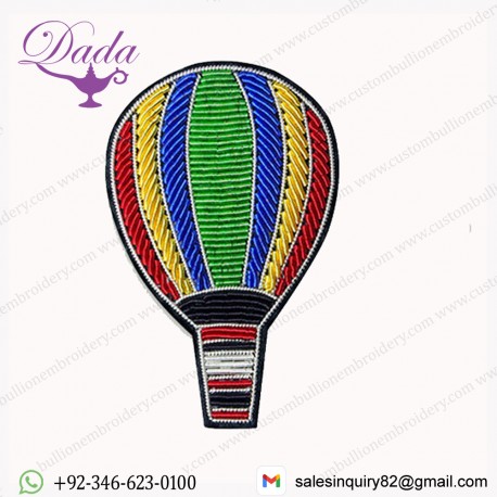 Multi color bullion wire thread parachute custom design hand made embroidery badge brooch