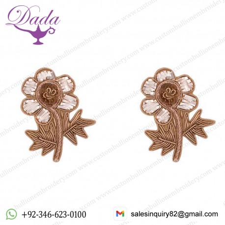 Small Flower Mukaish, Badla Work and dabka Detailing Hand Work Patch