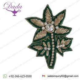 Tree Shape Green Color Embroidery Handmade Zari Work with Cut Work Applique Patches