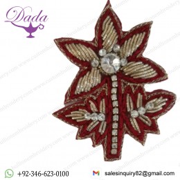 Tree Shape Maroon Color Embroidery Handmade Zari Work with Cut Work Applique Patches