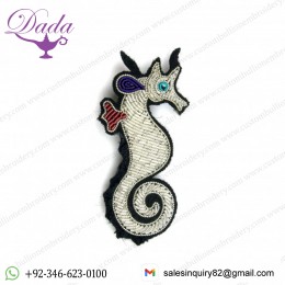 Sea horse Bullion wire brooch pin hand embroidery brooch badges Bullion wire fashion jacket