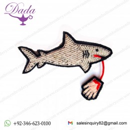 Shark Bullion wire brooch pin hand embroidery brooch badges Bullion wire fashion jacket Indian