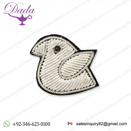 Silver Bird Hand Embroidered Brooches