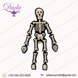 Silver skeleton Customized Bullion wire brooch pin hand embroidery brooch badges Indian China