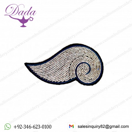 Silver wave Customized Bullion wire brooch pin hand embroidery brooch badges India blazer