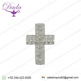 Silver Cross Customized Bullion wire brooch pin hand embroidery brooch badges blazer crest goldwork