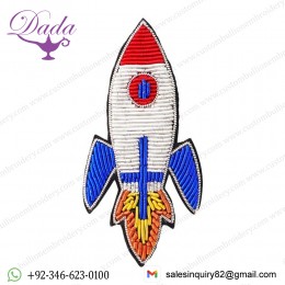 Hand-embroidered Cartoon Rocket Brooch Indian Silk Badge Jewelry Fun Space